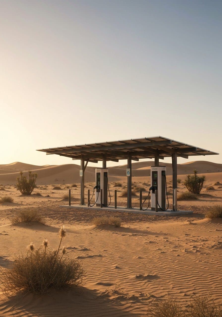 Solar charging station in the Mauritanian desert